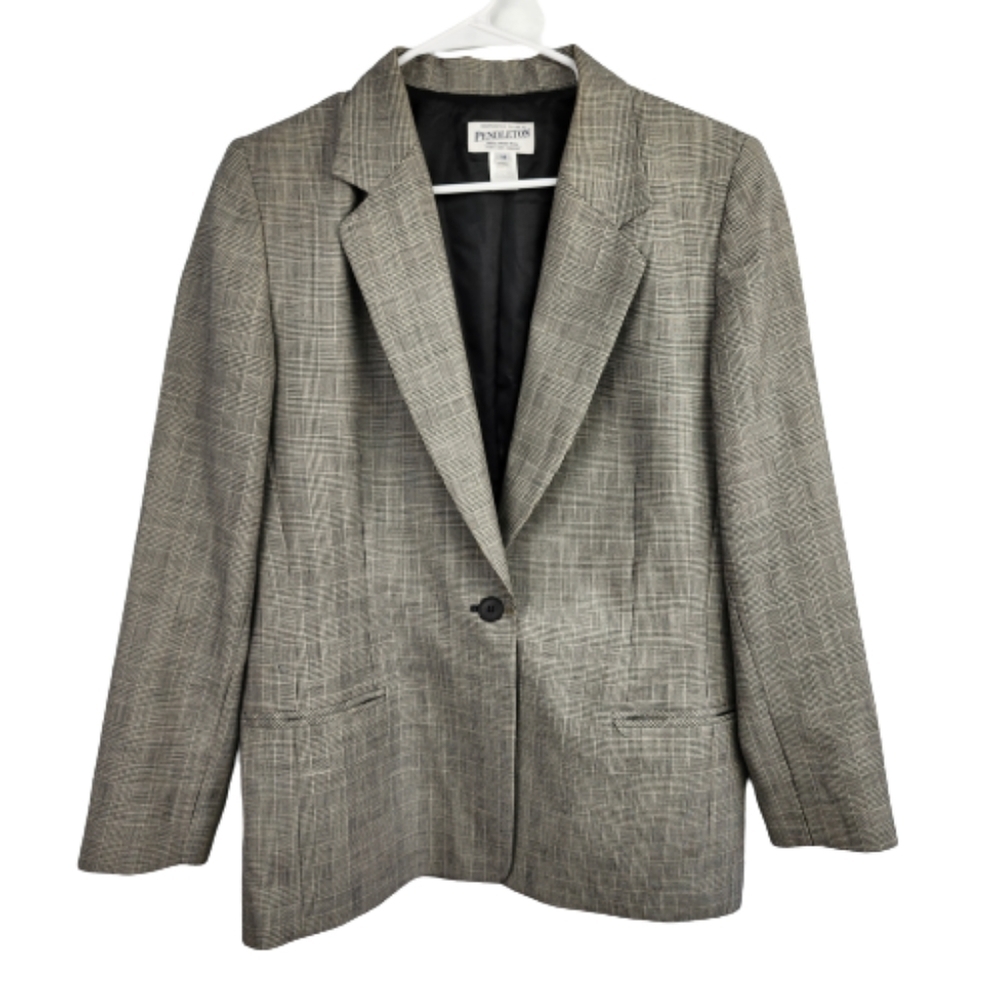 Pendleton Plaid Virgin Wool Single Button Career Acadamia Blazer Size 14